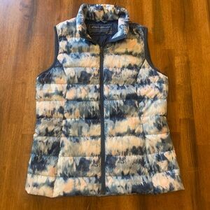 Eddie Bauer Medium Watercolor Tye-dye Blue Pink White 80% Down Vest Full Zip